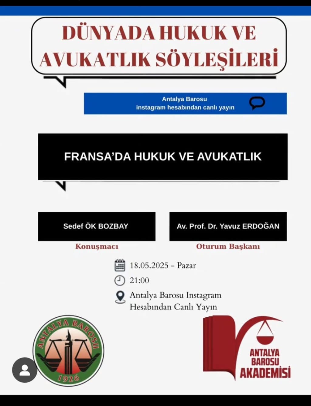 Antalya Barosu dünyada avukatlık -fransa afişi