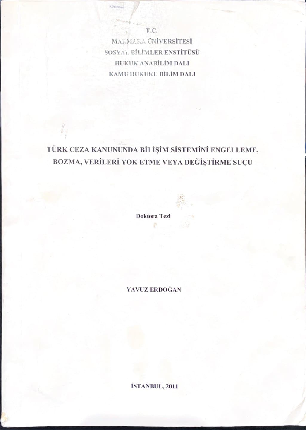 Doktora Tezi kapağı