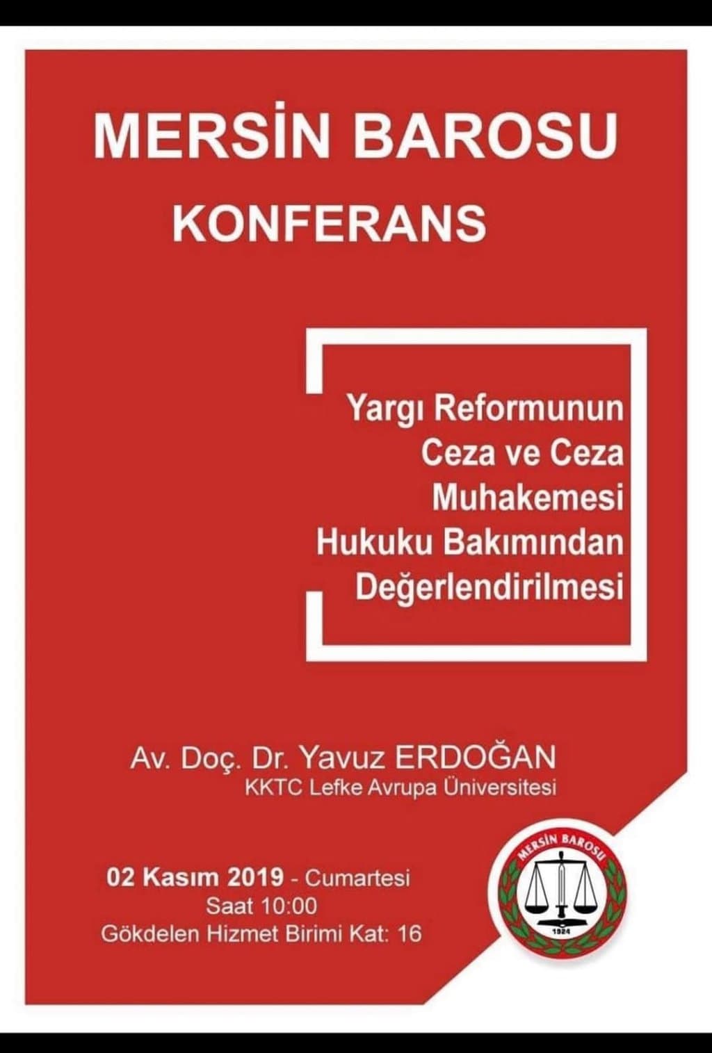 Mersin Barosu yargı reformu afişi